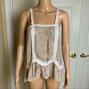 Free People Floral Tank with Lace Detail Sz XS
